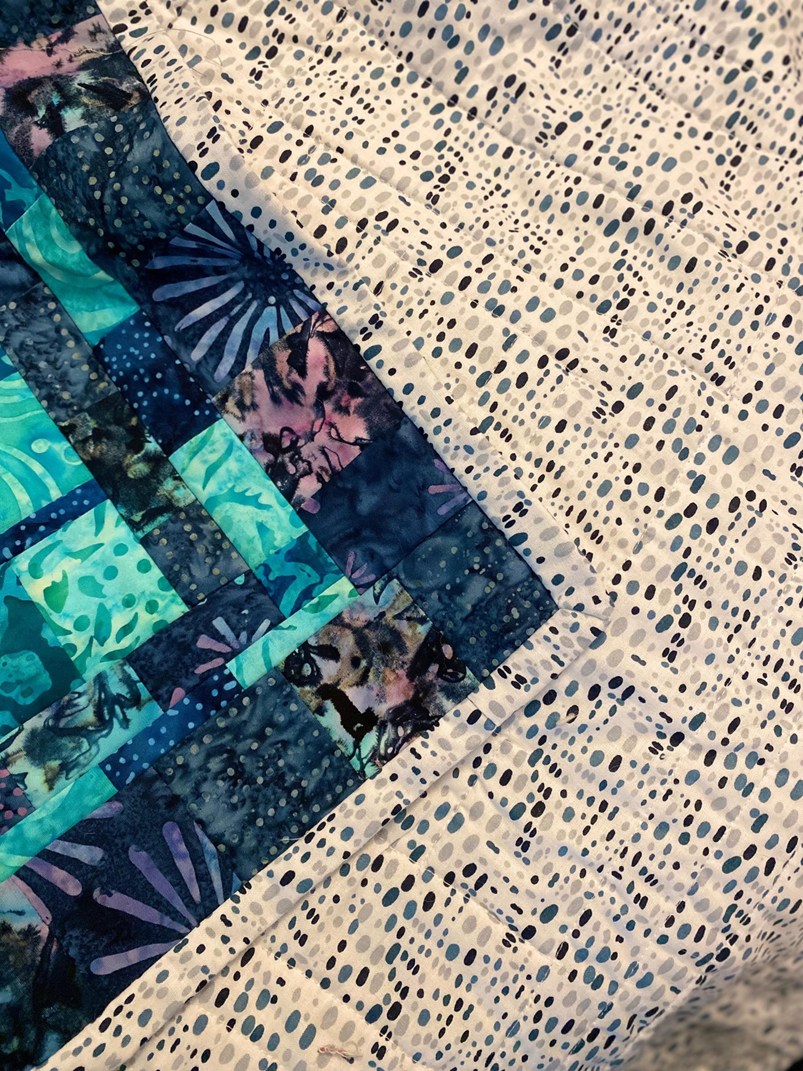 One-of-a-Kind Handmade Blue Batik Quilt with 100% Cotton Batting