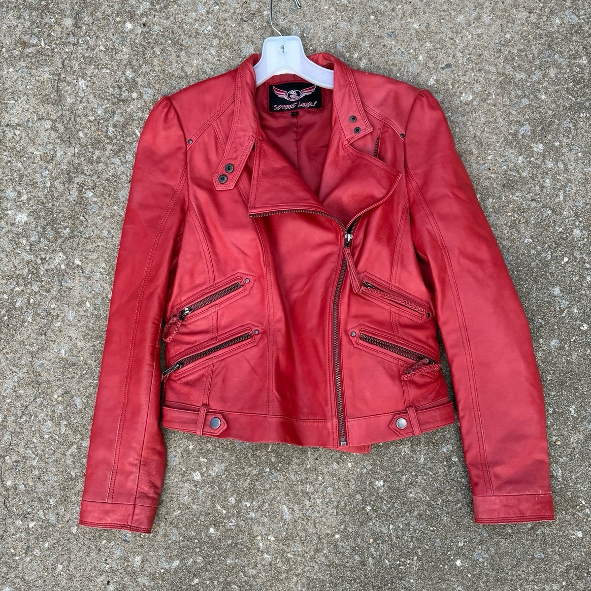 Street Legal Red Genuine Leather Jacket Coat Motorcycle Size Medium Women’s