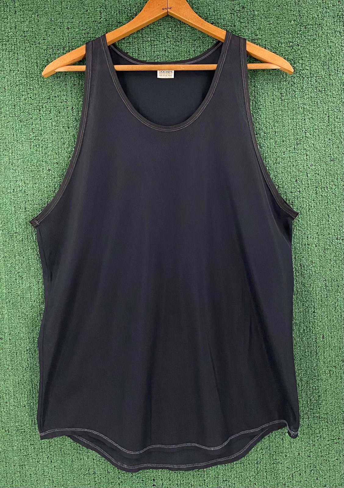 VTG 70’s Jockey Thorobred Nylon Tricot Ribbed Sheer Black Tank Top Men’s Medium