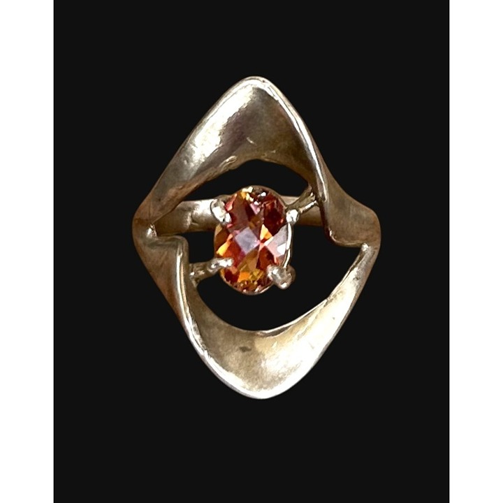 Women's Vintage Sterling silver Orange Mystic Topaz Statement ring size 6