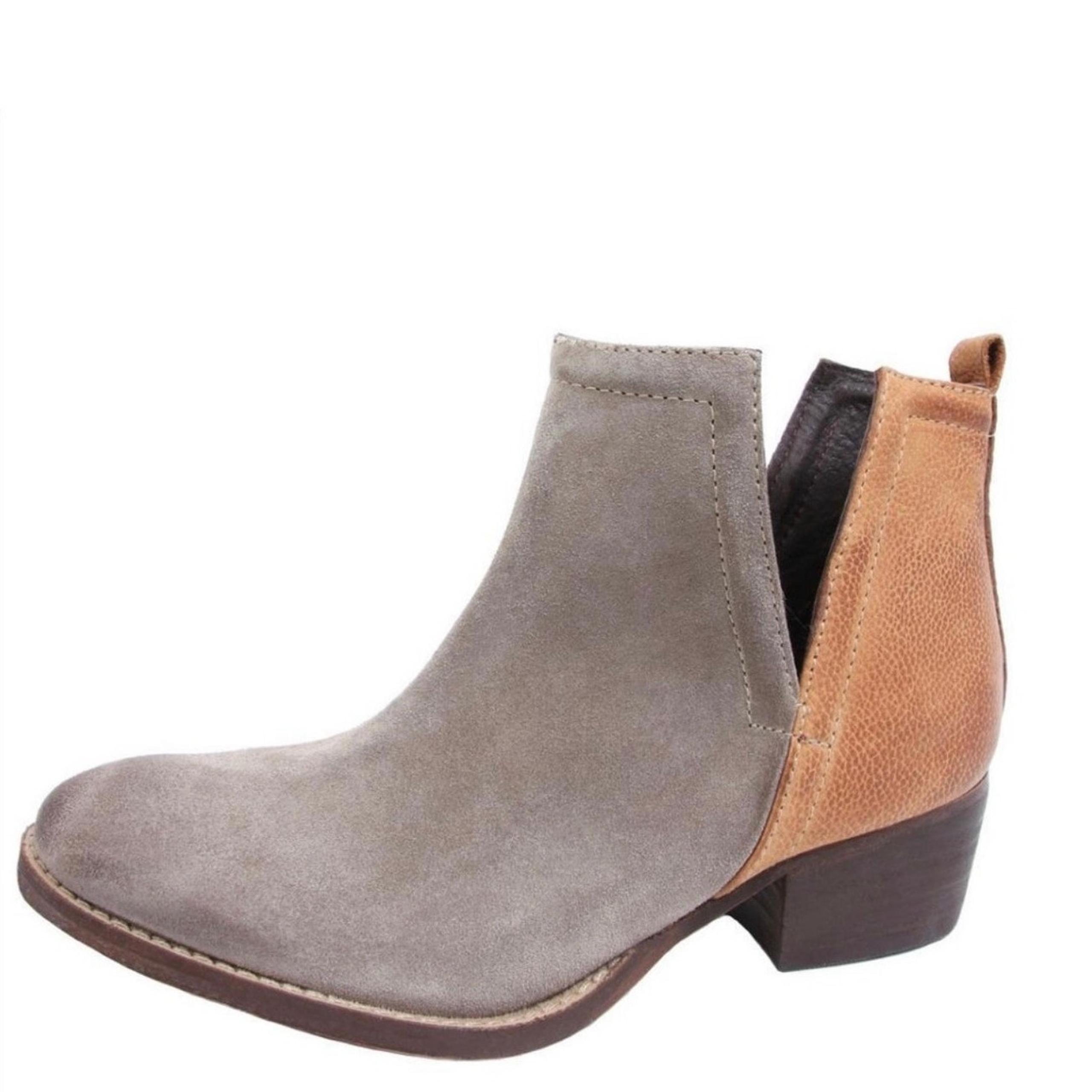 Anthro Diba True Sz 6.5 Stop By Bootie Beige Brown Suede Leather Colorblock Boot