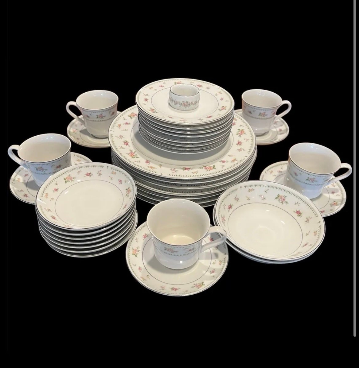 ABINGDON Japan Pink Orange Floral Fine Porcelain China 38 Pieces