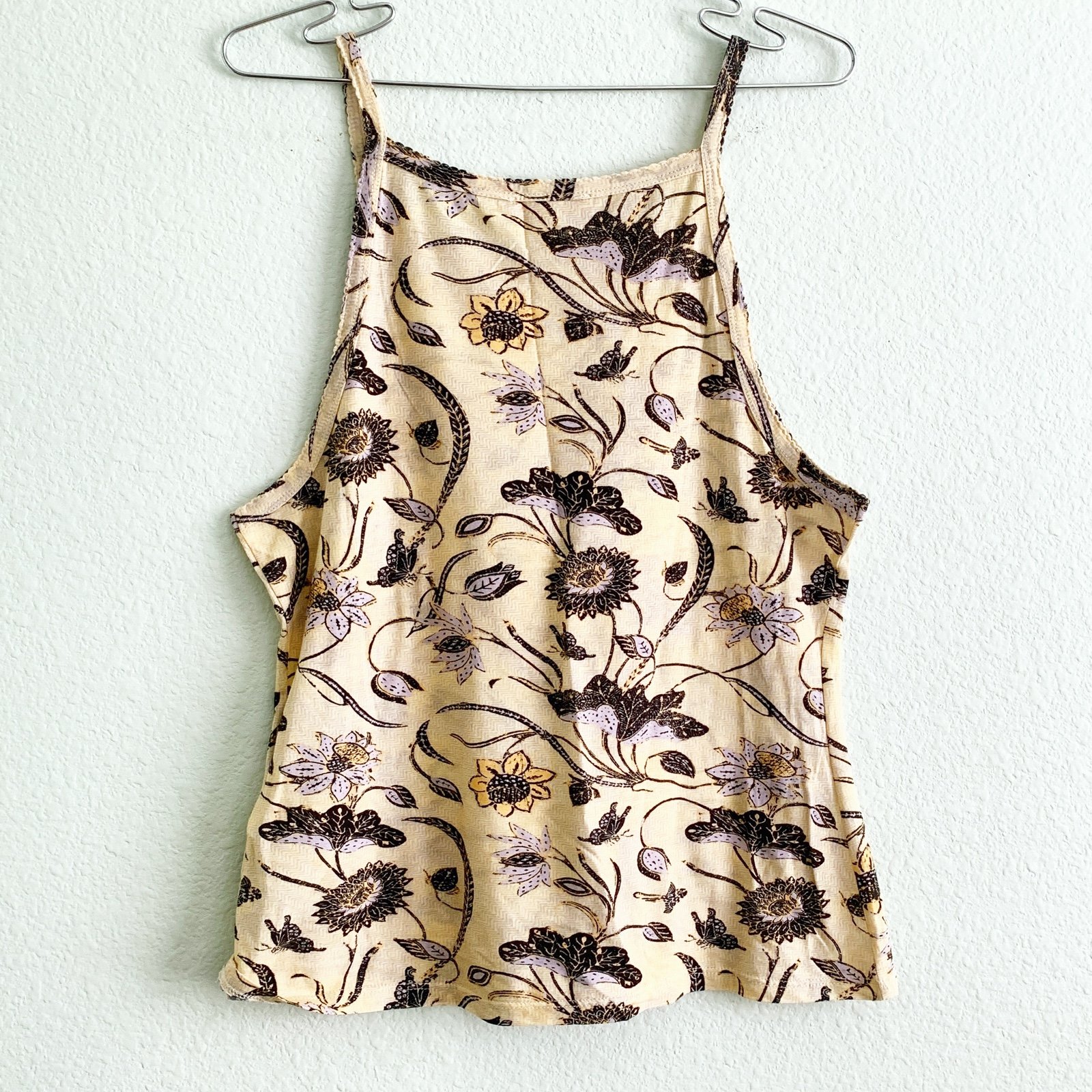 ULLA JOHNSON Sydney Large floral tank sleeveless square neck cami lemongrass