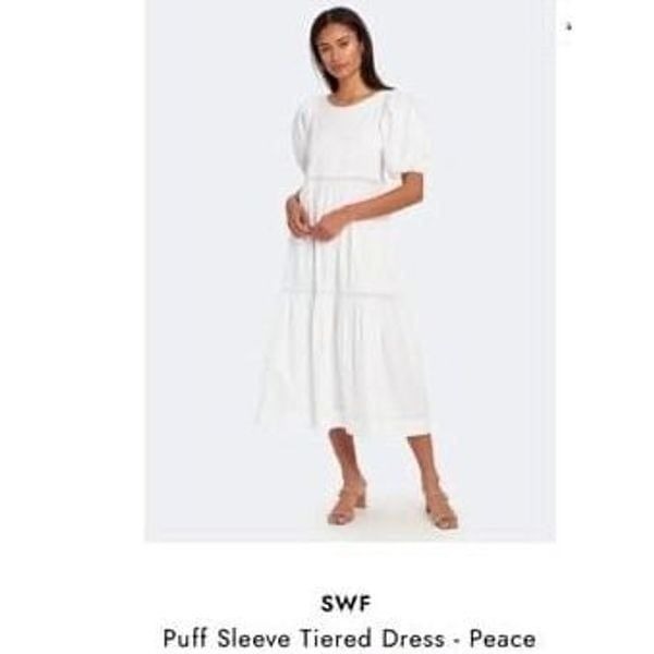 S/W/F Peace Puff Sleeve Prairie Dress White XS NEW