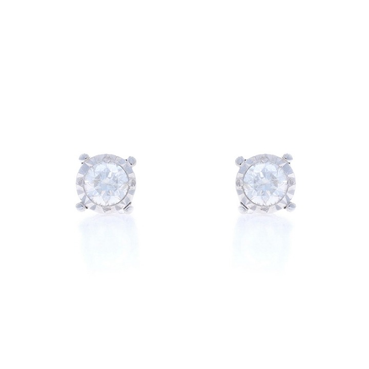 White Gold Diamond Stud Earrings - 10k Round Brilliant .25ctw Pierced RR0953