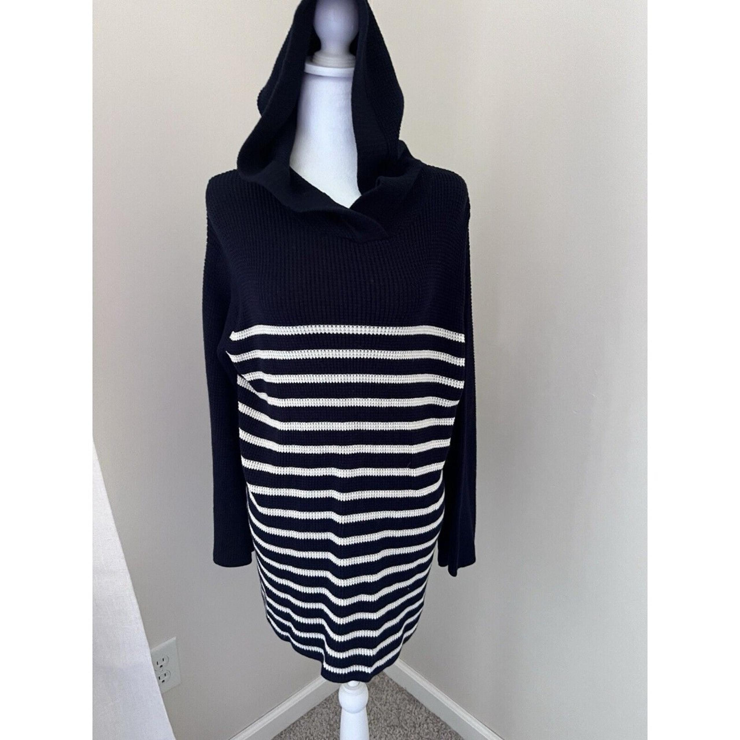 Chaps By Ralph Lauren Women's Blue / White Striped Hooded Sweater Size M