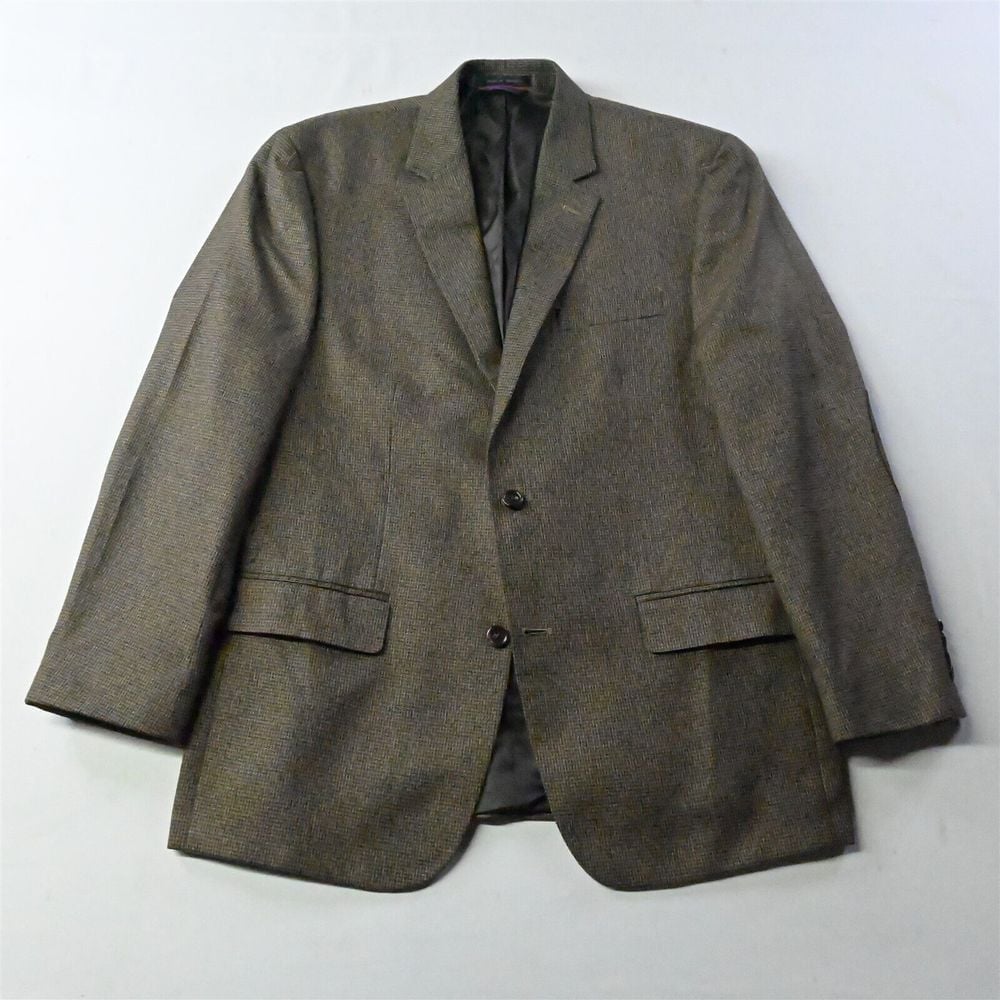 IZOD 42R Brown Houndstooth Elbow Patches Mens Blazer Suit Jacket Sport Coat