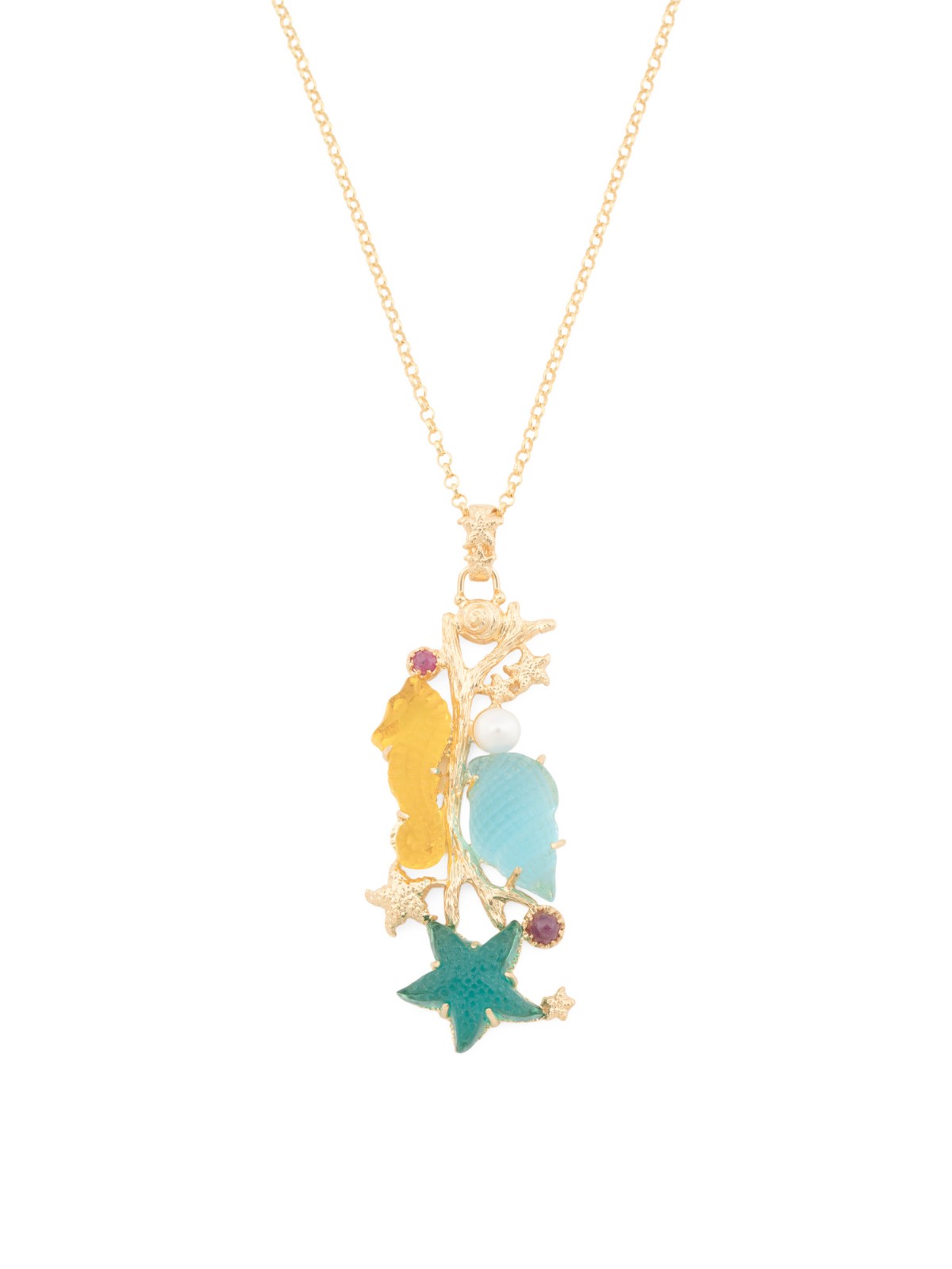 TAGLIAMONTE Venetian Art Glass Sea Life Pearl Starfish Seahorse Pendant Necklace