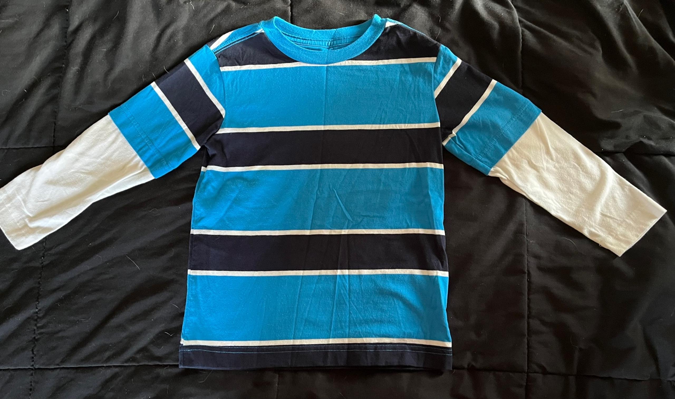 Basic Editions Blue Striped Long Sleeve Shirt Boys Size XS (4/5)