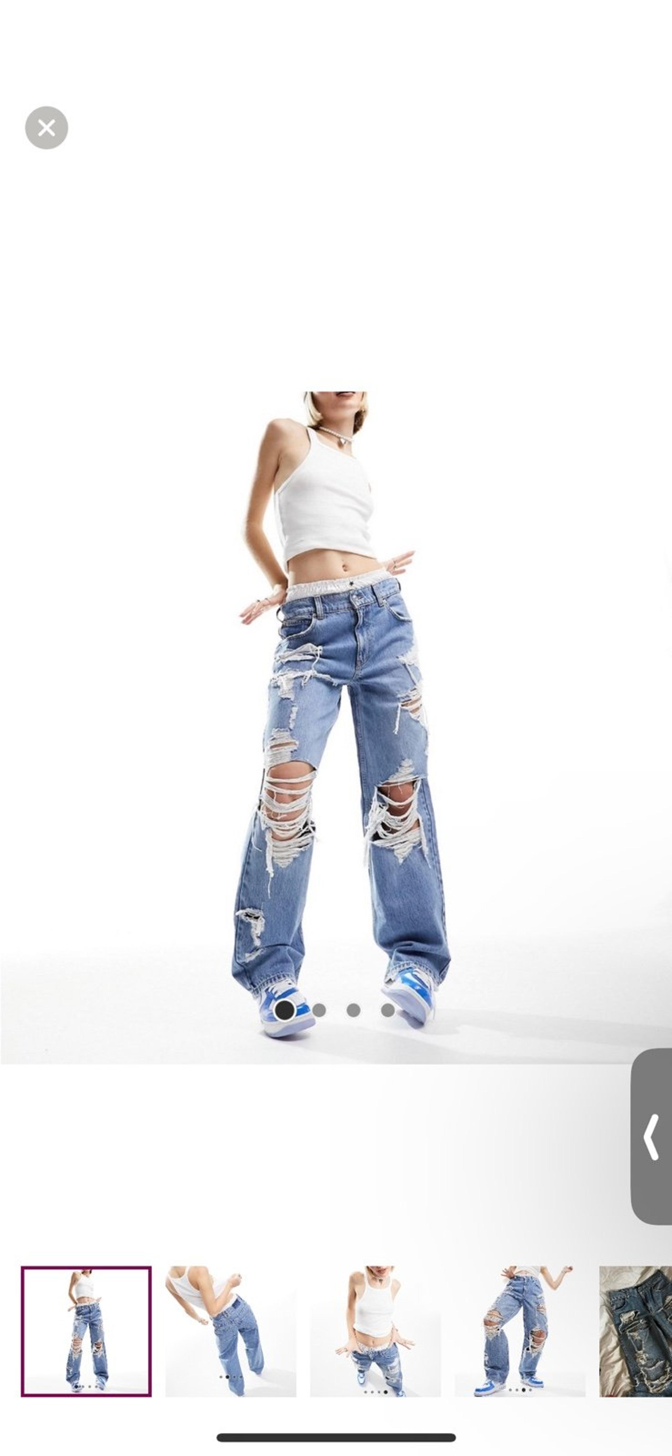 ASOS baggy boyfriend jean with extreme rip in mid blue denim distressed ripped