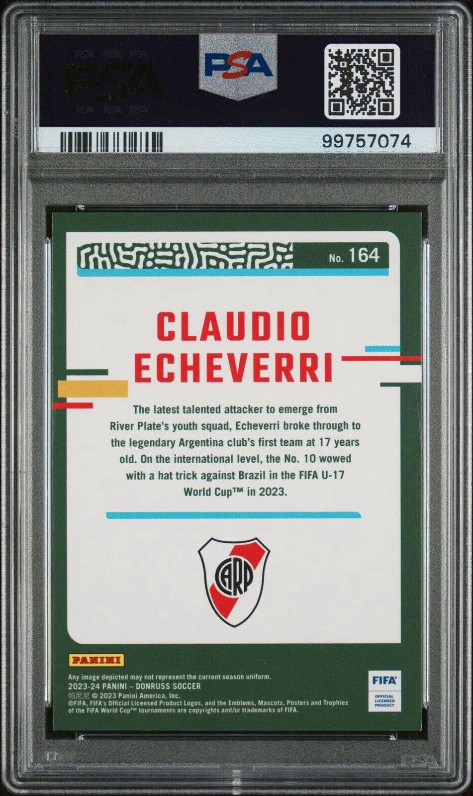 2023-24 Panini Donruss Claudio Echeverri Rookie RC Silver River Plate PSA 9 - detail