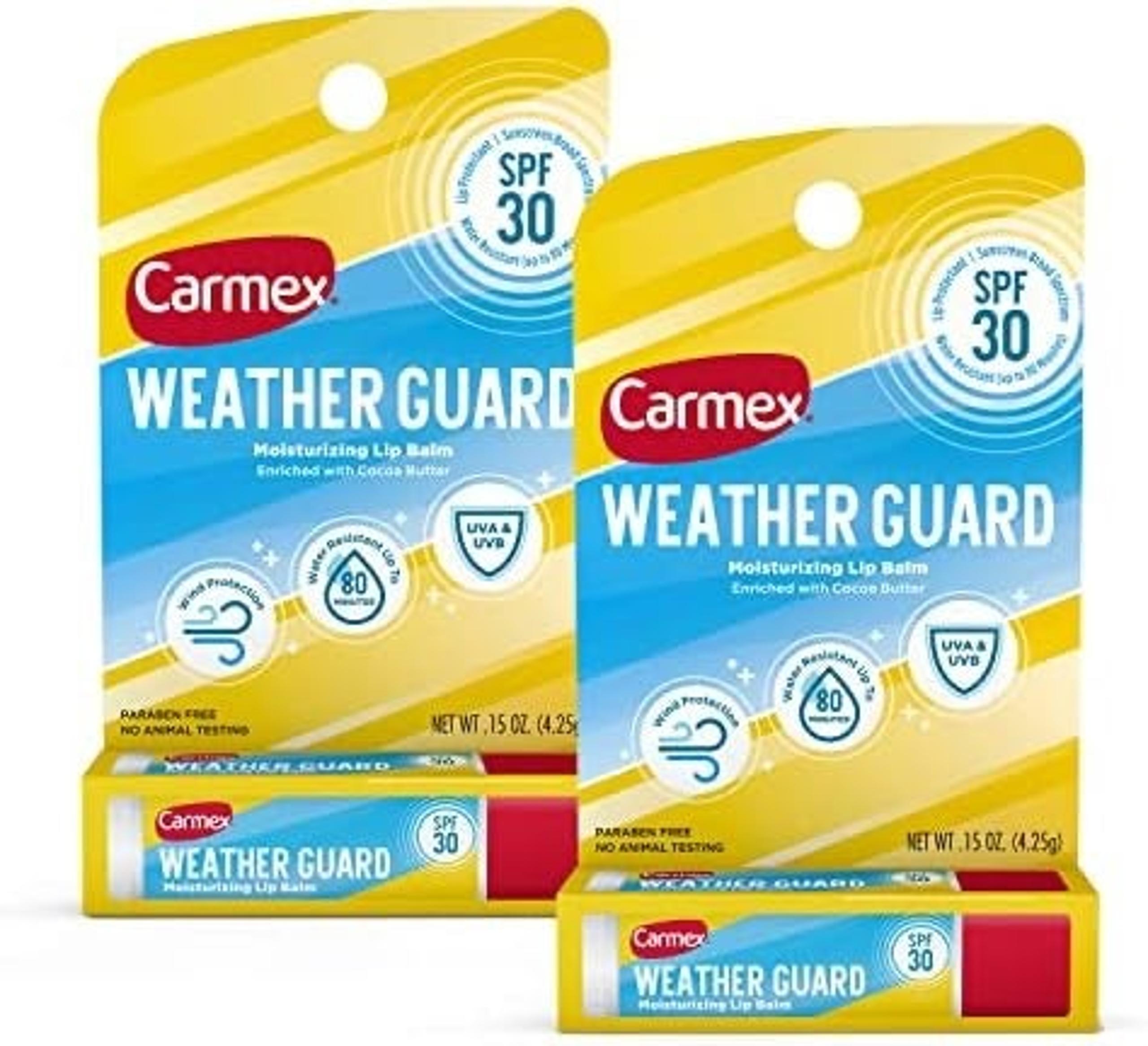 Carmex Weather Guard Moisturizing Lip Balm Stick with SPF 30, 0.15 Oz, 4 packs