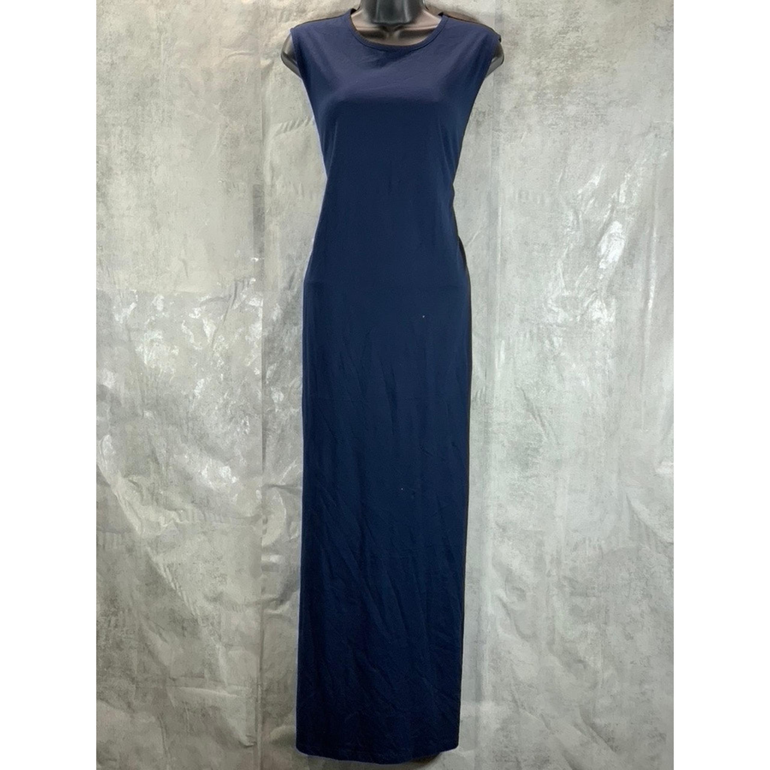 STYLE & CO Women's Navy Cotton Sleeveless Crewneck Side-Slit Maxi Dress SZ L