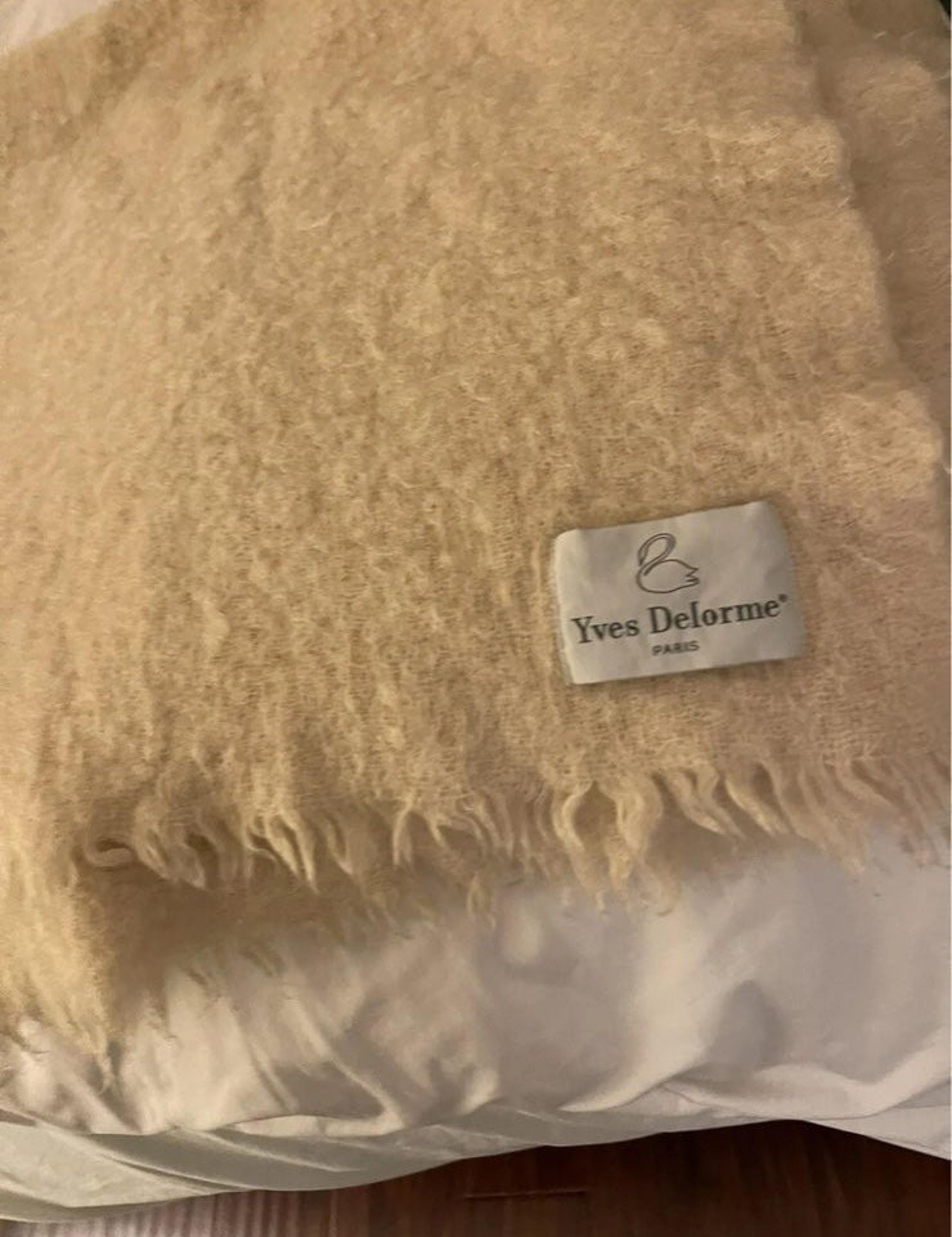 Yves Delorme Paris vintage mohair blanket cream color