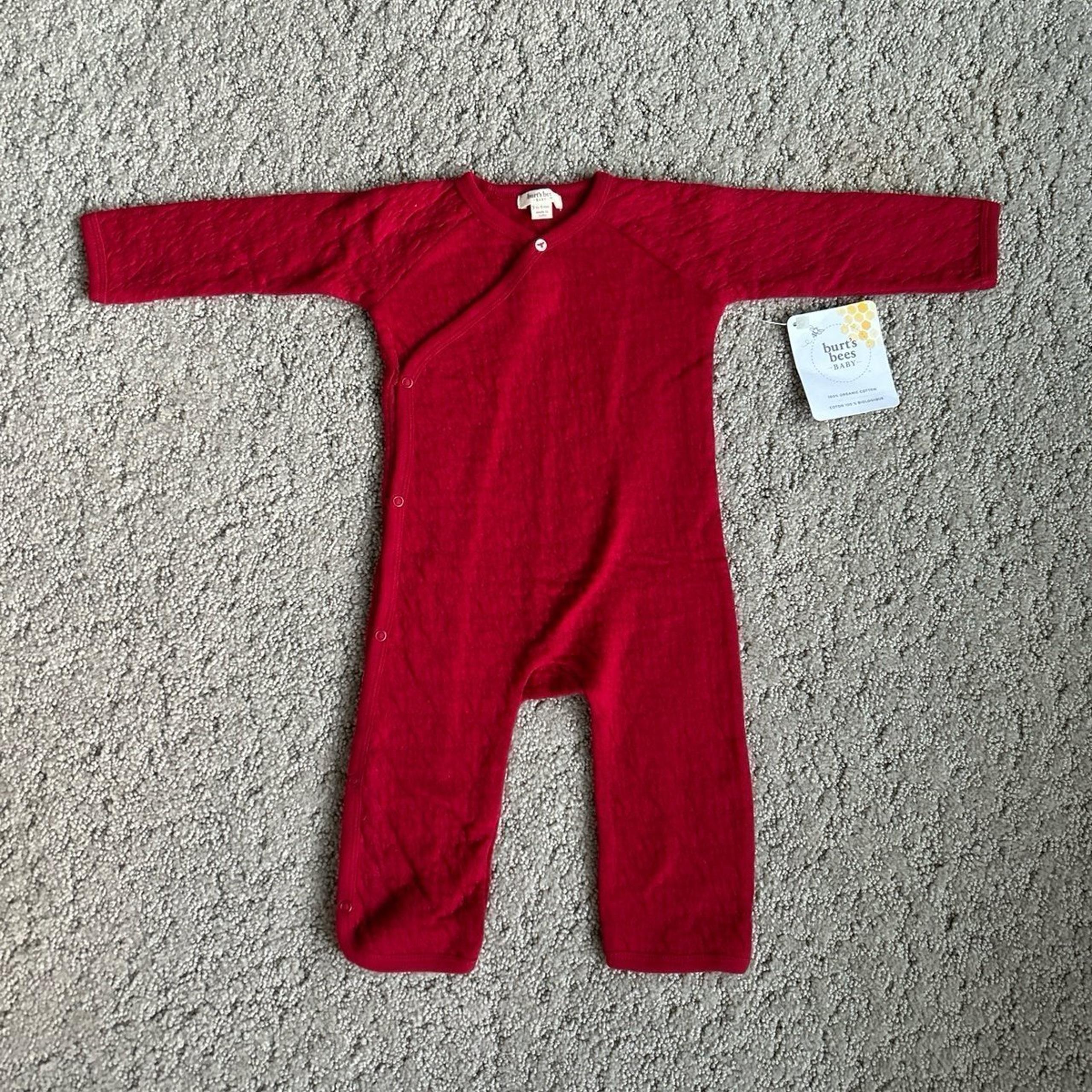 NWT Burt’s Bees Infant Baby Organic Quilted Red Romper Size 3-6 Month