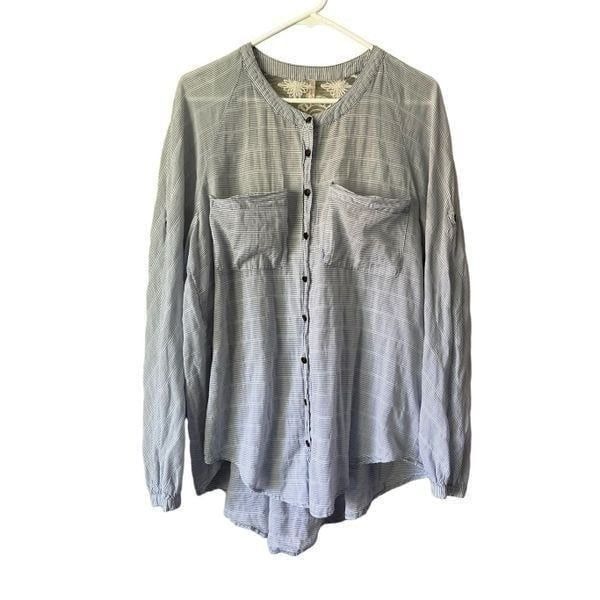 Free People Put Your Back Into It Tunic size M Blue White Top