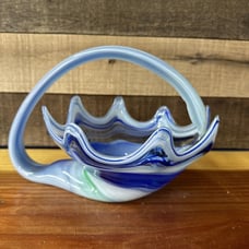 Vintage Mid Century Modern MCM Murano Style Sooner Art Glass Basket Blue White