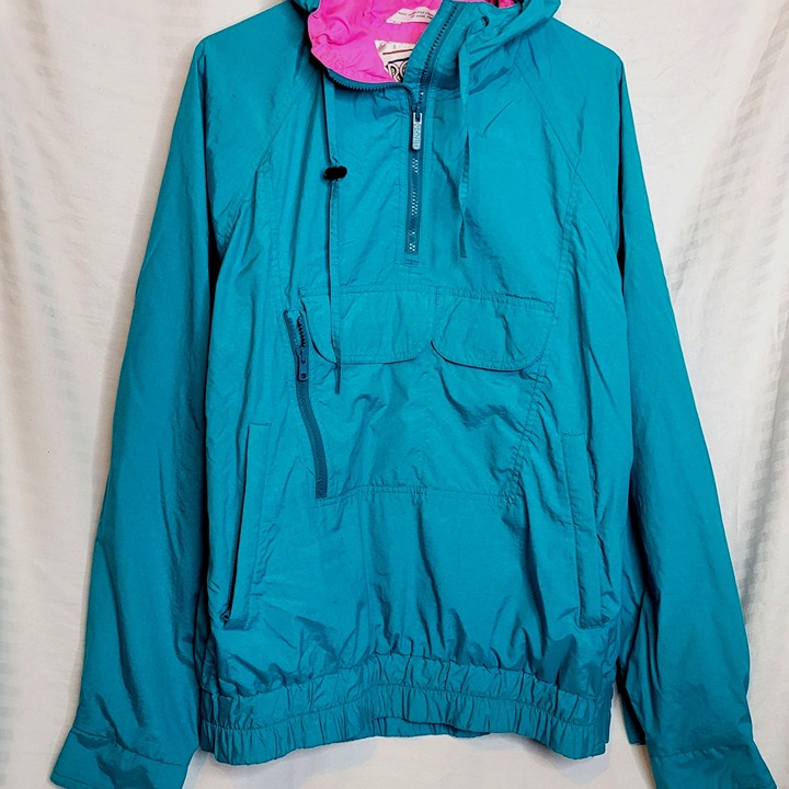 Vintage Pullover Jacket Teal Hot Pink Nylon Outer Lining Mens Medium Profile
