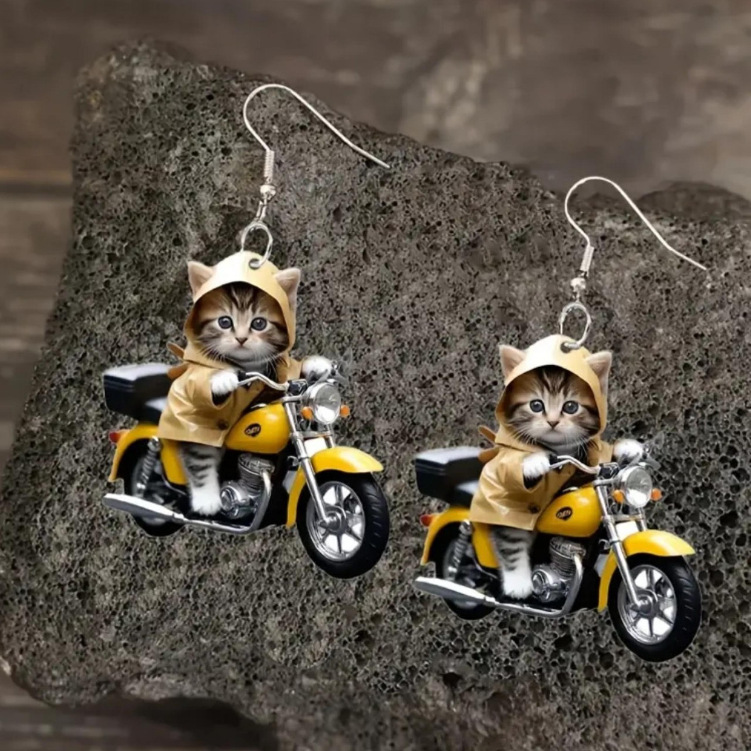NEW Chic Motorcycle Cat Acrylic Earrings