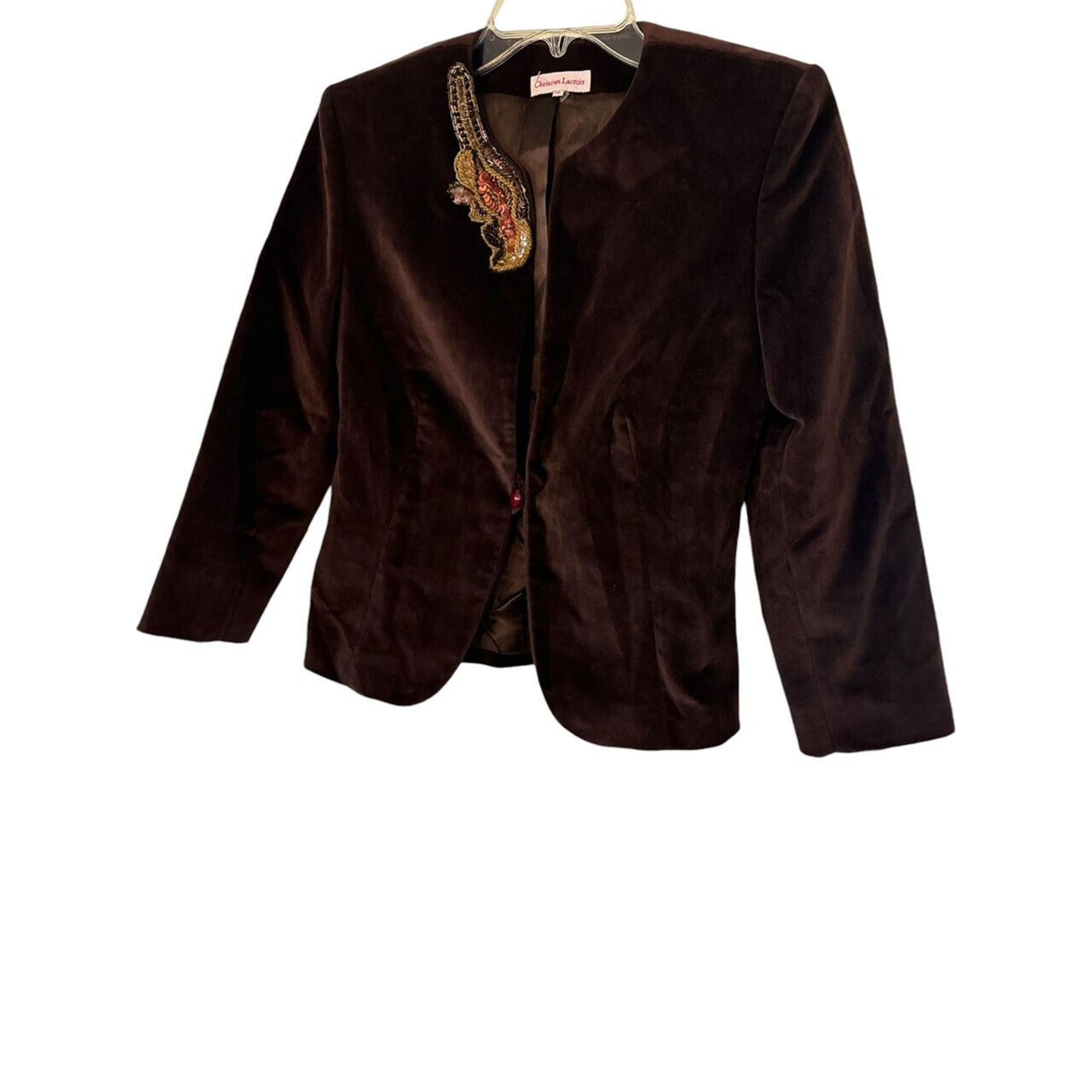 Vintage CHRISTIAN LACROIX RUM EMBELLISHED CRUSH VELVET BLAZER SZ 38