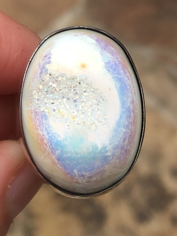 Druzy Silver adjustable ring