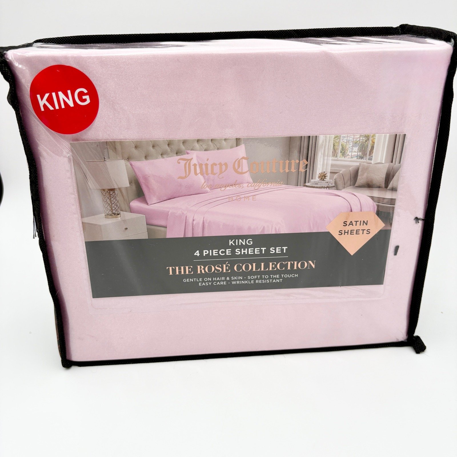 Juicy Couture Satin Sheet Set - The Rosé Collection - King Size - Pink