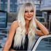 Human hair blend platinum blonde with dark root wavy wig