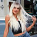 Human hair blend platinum blonde with dark root wavy wig