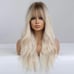 Human hair blend platinum blonde with dark root wavy wig