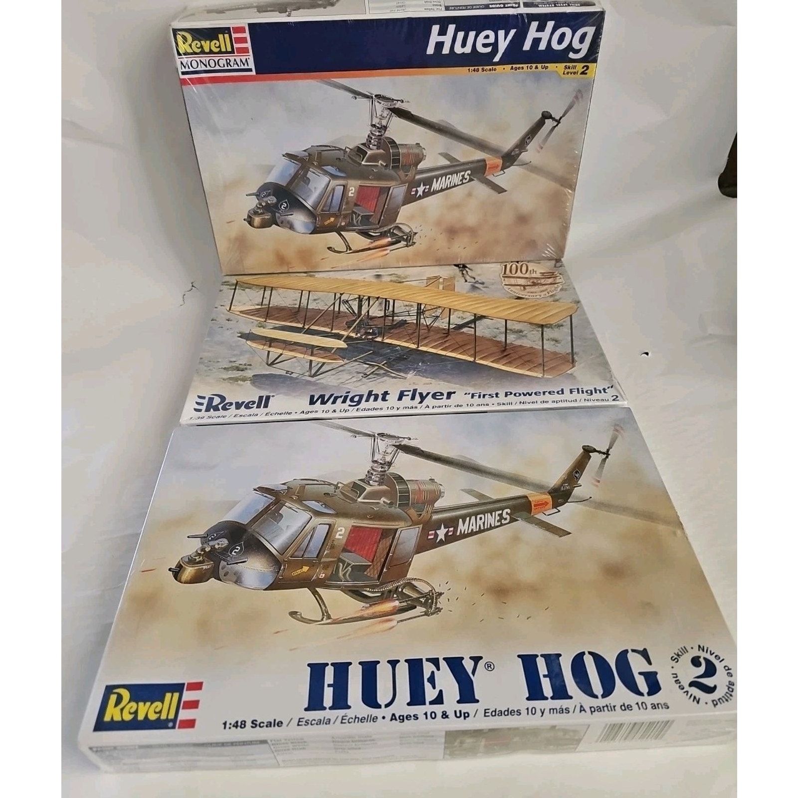 Huey Hog Helicopter 1:48, 100th Wright Flyer Scale Model Kit Revell New3 Sealed