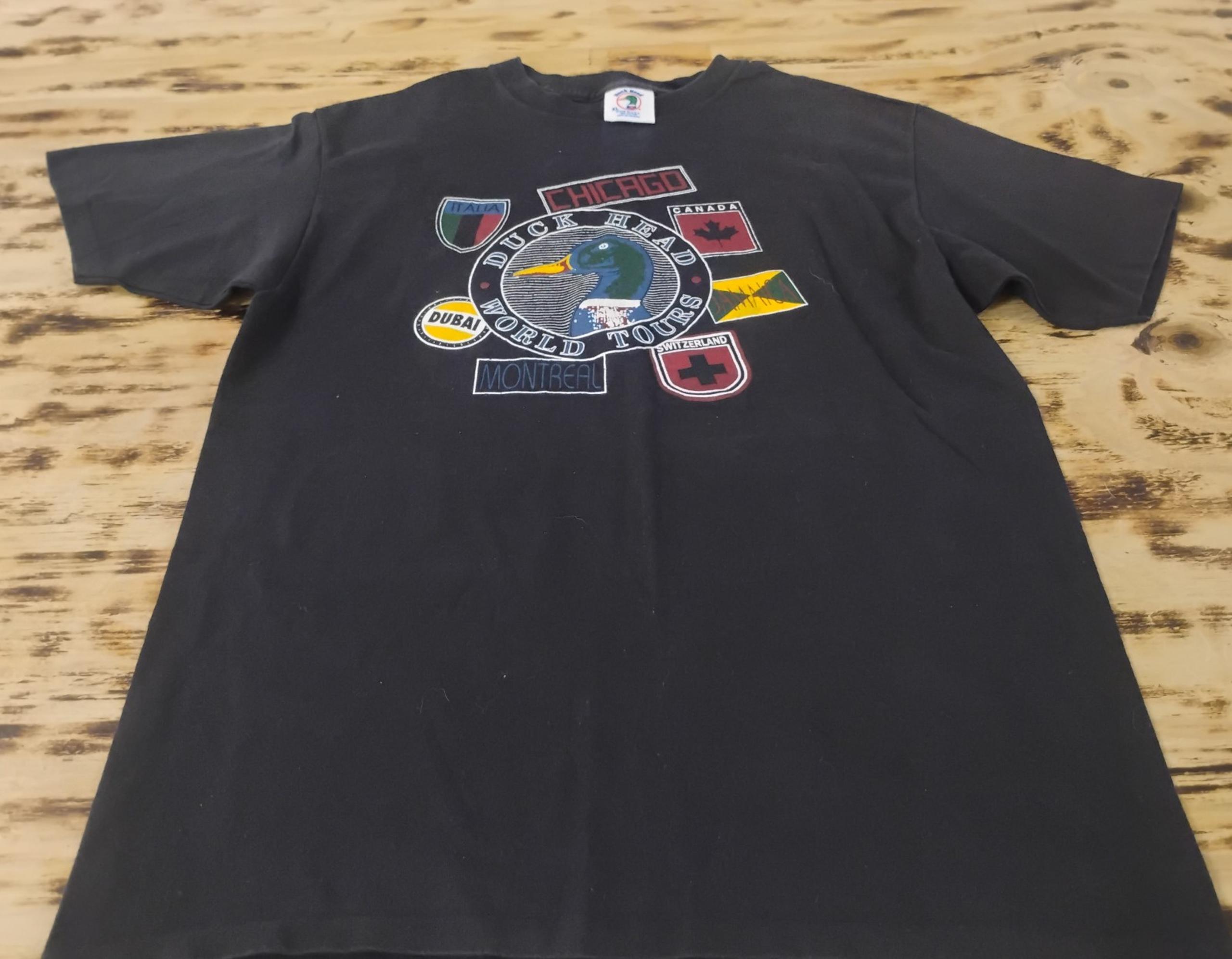 Vintage Duck Head World Tours Travel Black T-Shirt Size X-Large