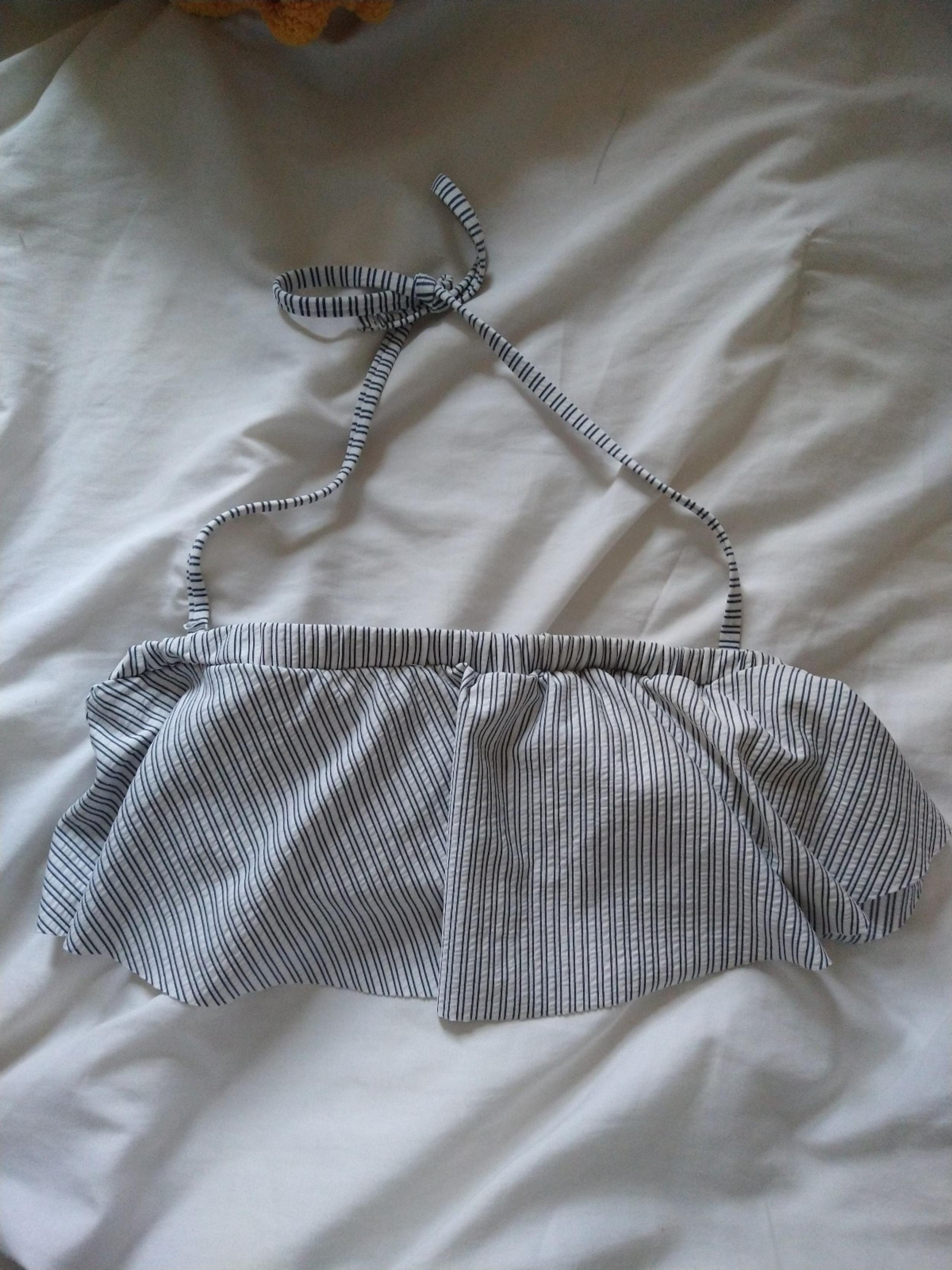 Xhalaration Women's Bikini Strap Top Size Small Blue and White Striped Swimsuit