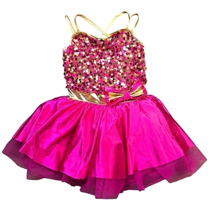 Weissman Sequined Tulle Dance Costume Girls Size 8-10 Pink Gold Leotard Ballet