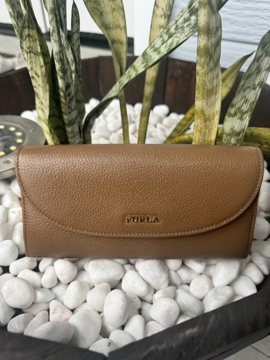 FURLA Leather Wallet Authentic Women's Brown Flap Closure