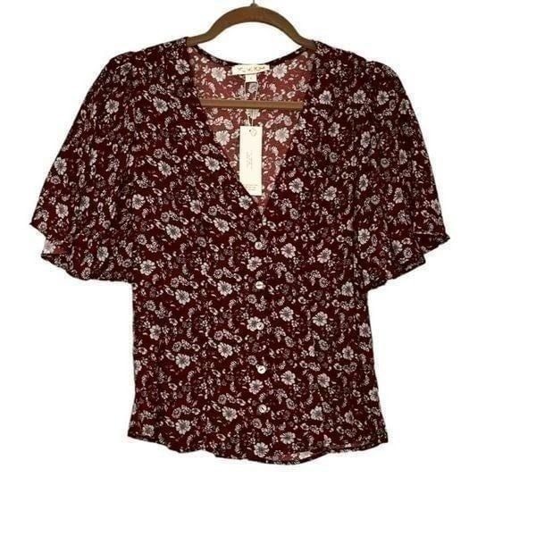 Yumi Kim Brown Floral Short Sleeve Top | Size S