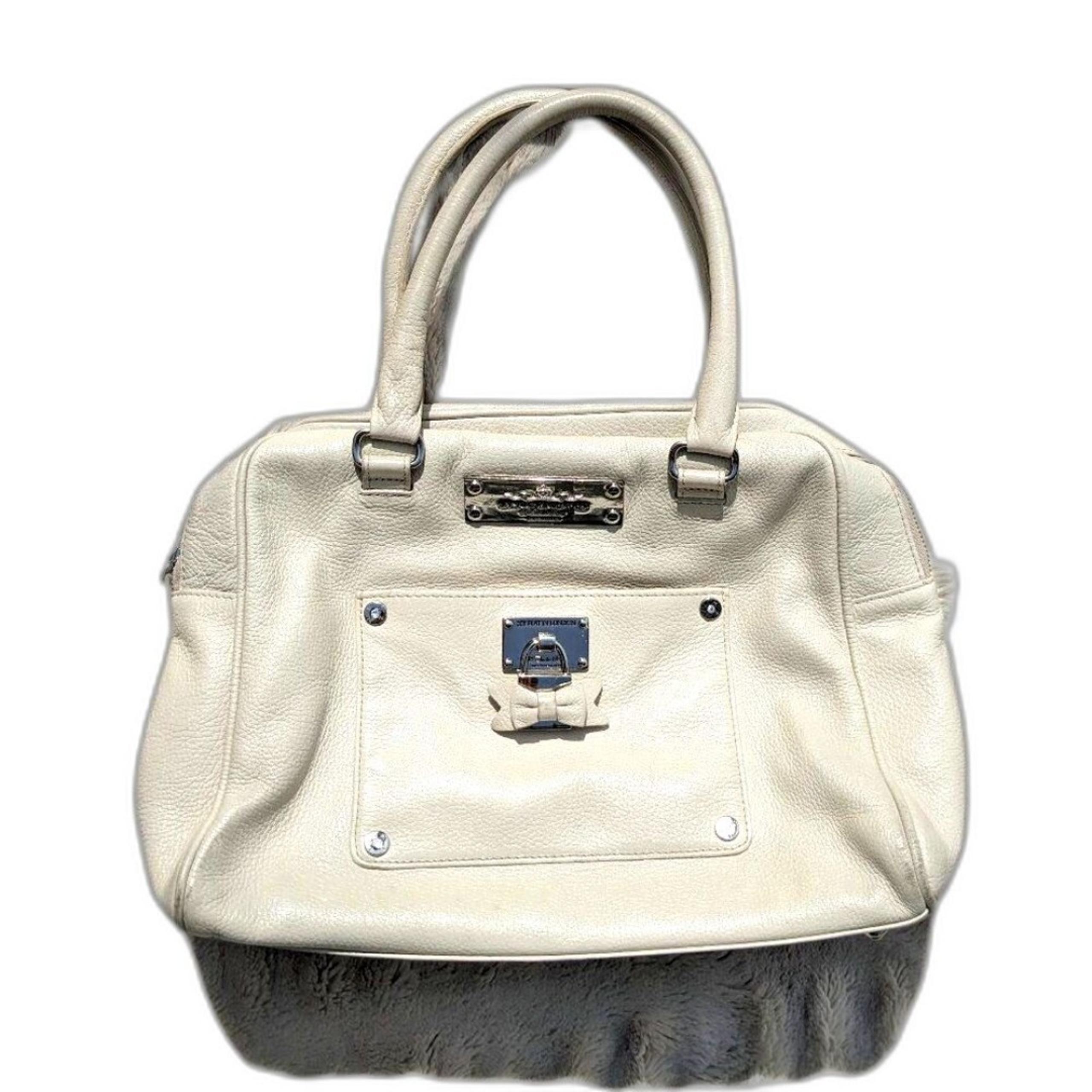 MY FLAT IN LONDON Ivory Leather Pink Lined "Broker" Handbag, Doctors Bag/Bowler