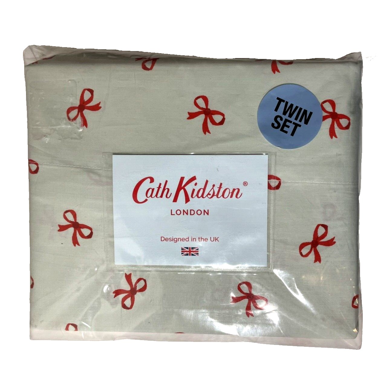 NEW Cath Kidston TWIN Sheet Set Bow Ruby Sage 100% Cotton Percale