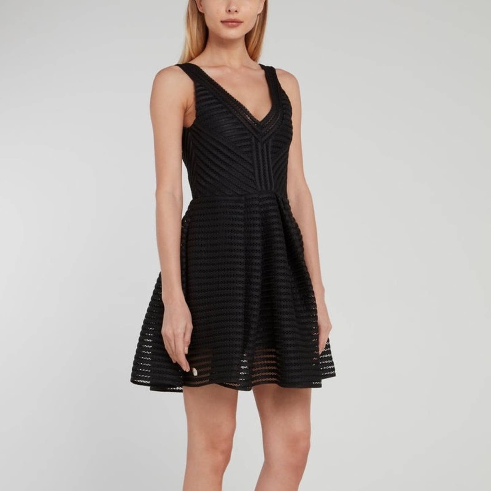 Maje Rayure Mesh-Striped Jersey Mini Dress