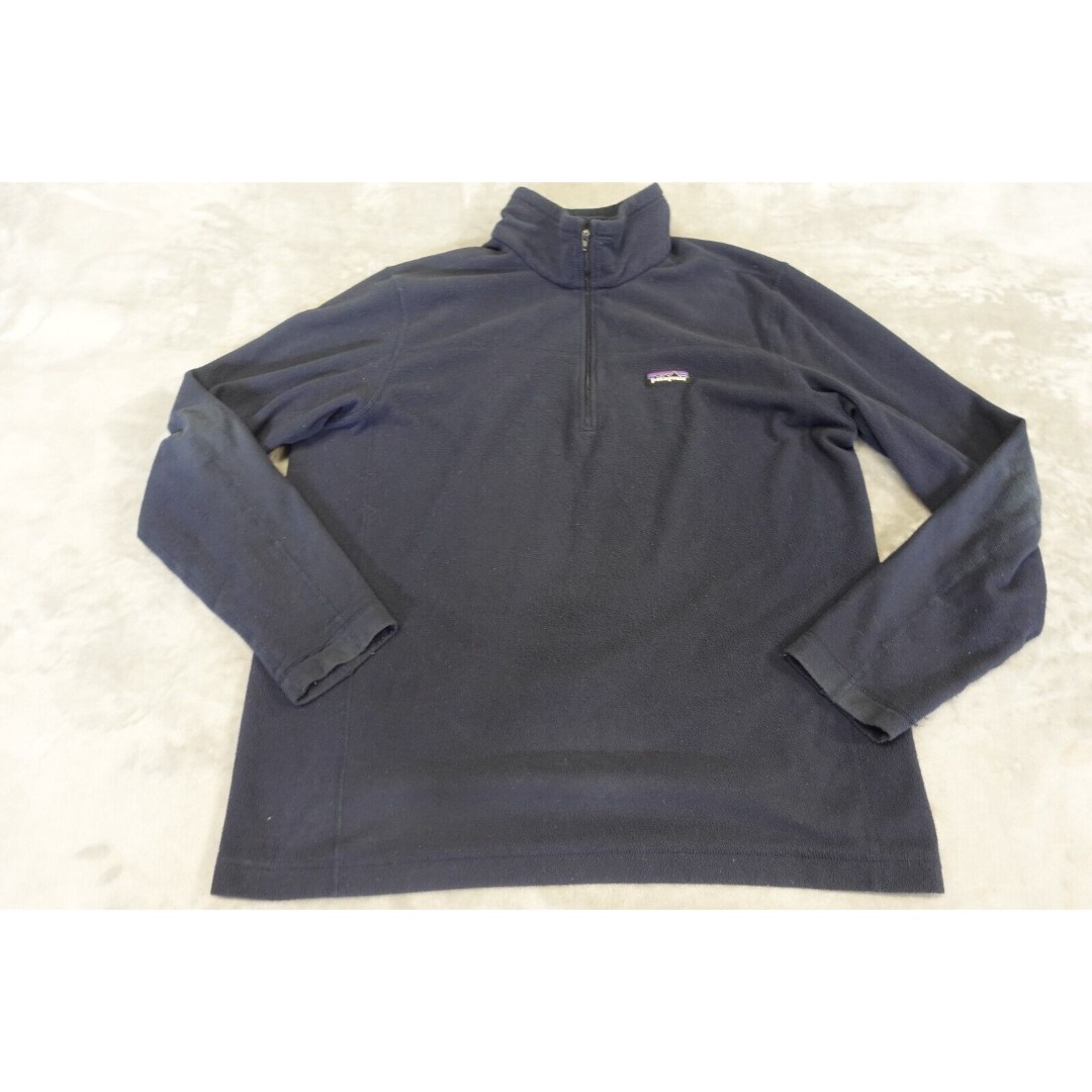 Patagonia Fleece Mens Large Half-Zip Outdoor Hiking Jumper, Navy