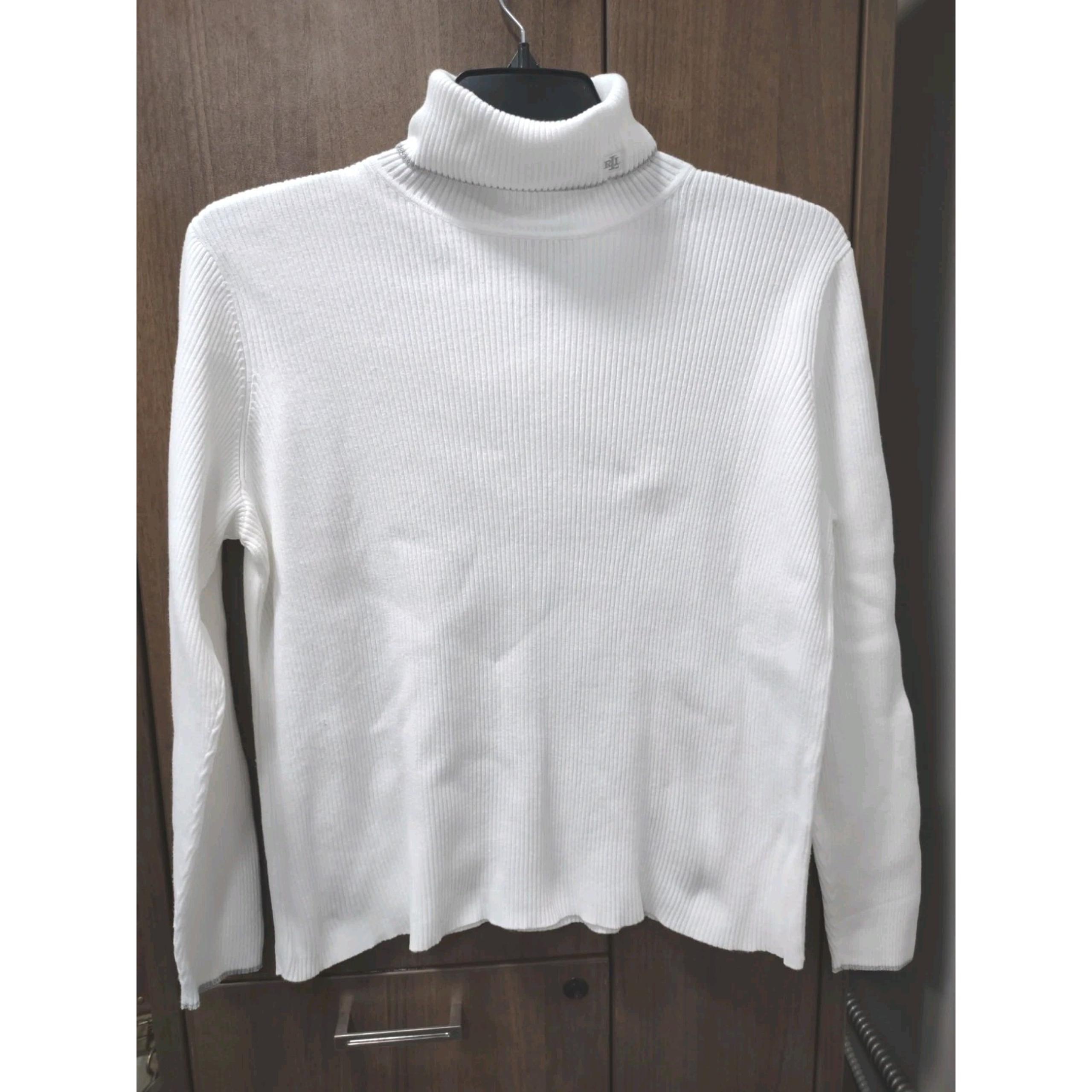 Women's Lauren Ralph Lauren Cotton Ribbed XL White Long Sleeve Turtleneck Shirt