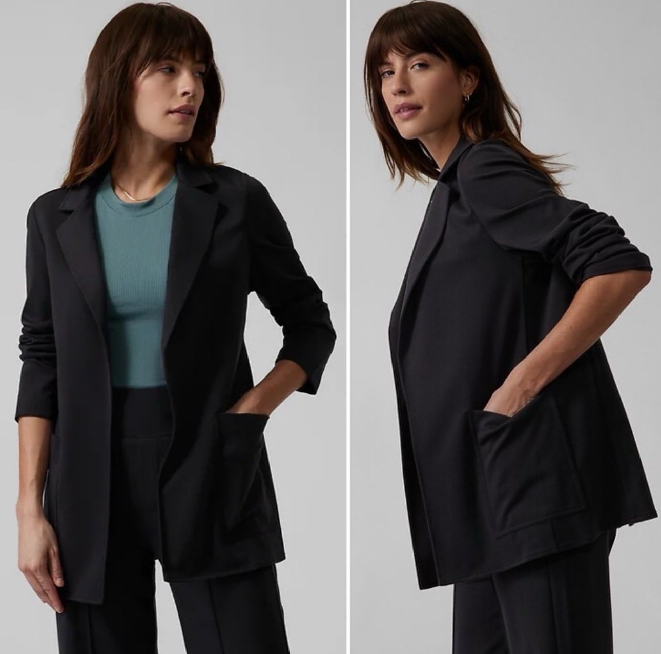 Athleta Size 12 Black Eastbound Open Concept Notch Collar Blazer With Pockets
