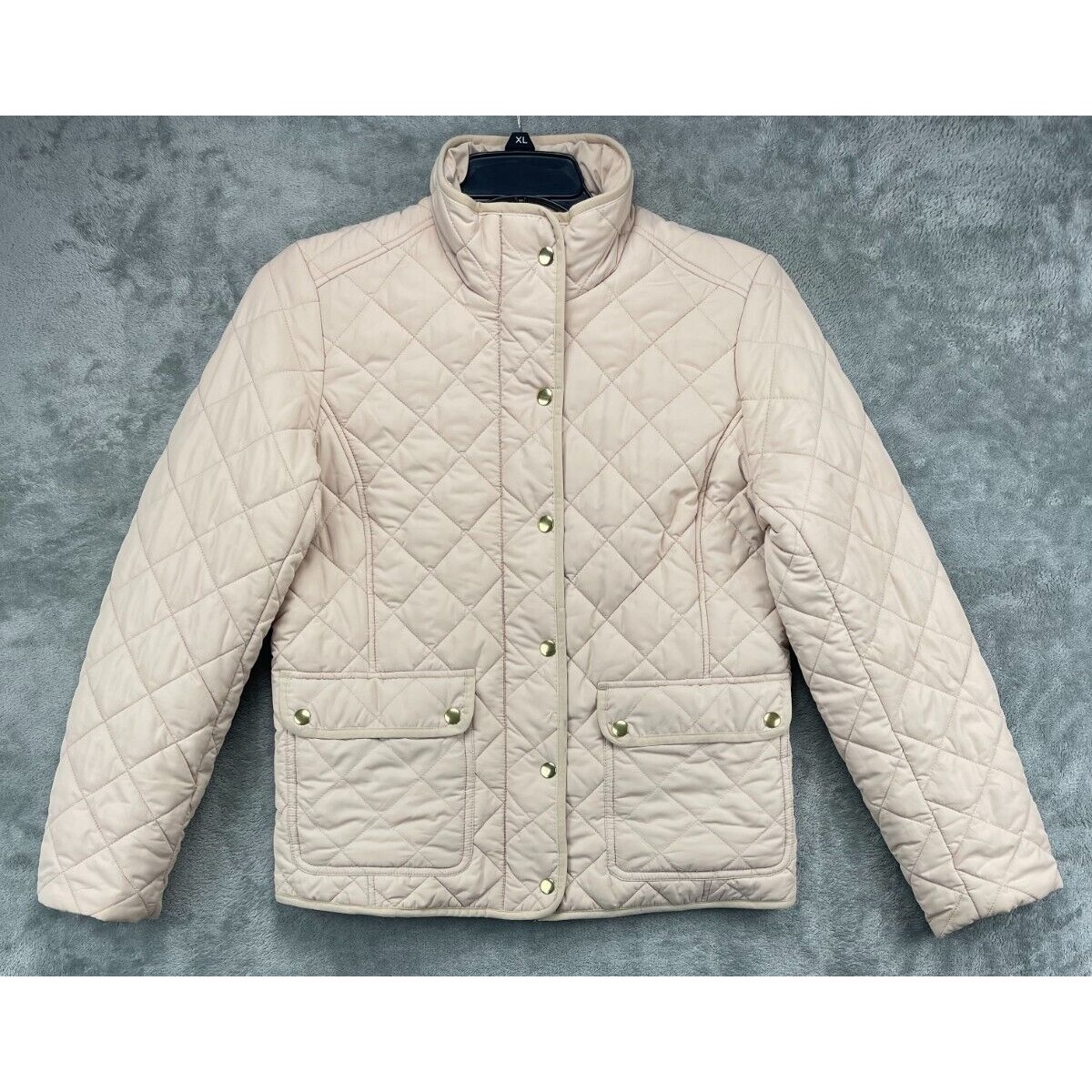 J. Crew Women's Puffer Jacket Size Medium Ivory Quilted Pockets Insulated