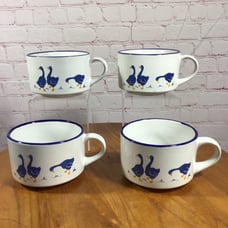 Vintage Goose Ceramic Soup Chowder Chili Mugs with Handles - Set of 4