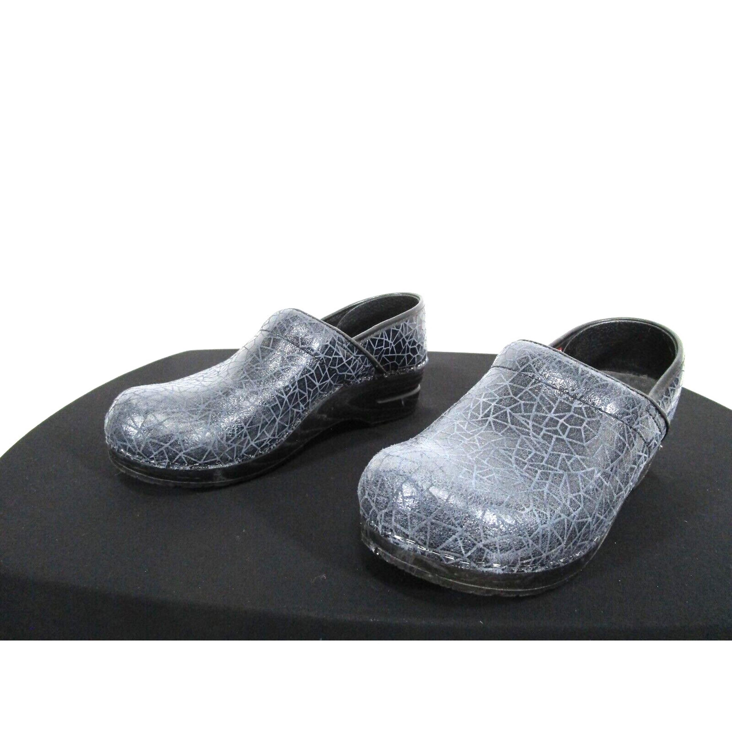 Sanita Carmen Navy Blue Crackled Leather Clogs Shoes Women 38EU/7-7.5 US