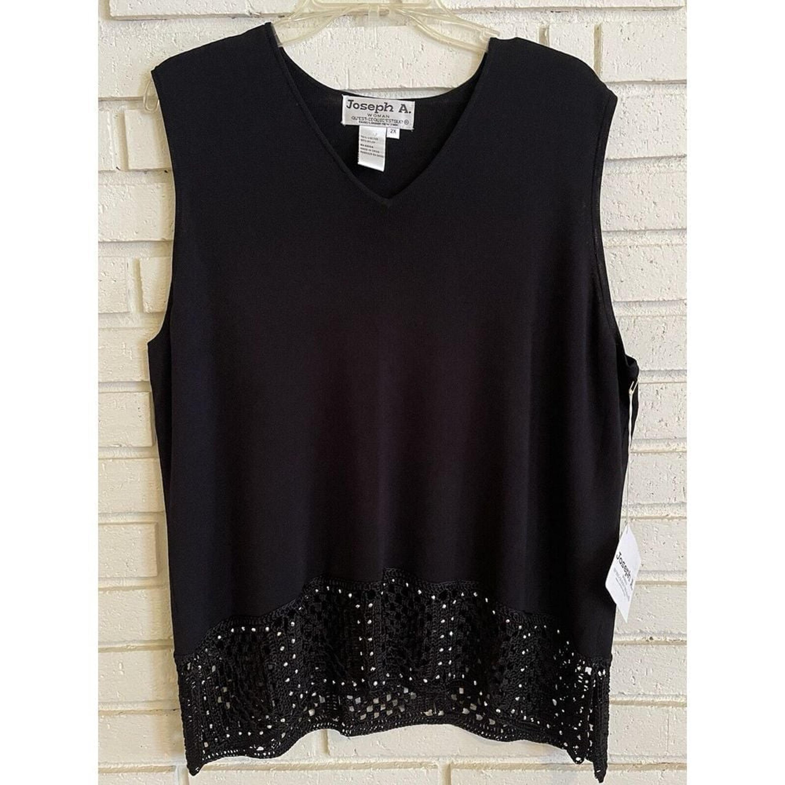 Joseph A. sz. 2XL Sleeveless Knit Tank Top Black Crochet Squares & Beads NEW