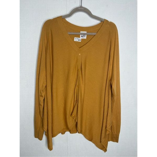 PLANET by Lauren Sweater One Size Mustard Cardigan Lagenlook Pima Cotton Modal