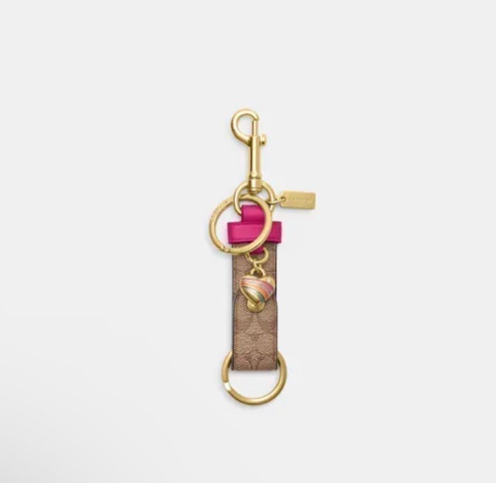 Coach Trigger Snap Bag Charm In Signature Canvas With Heart Charm NWT Keychain