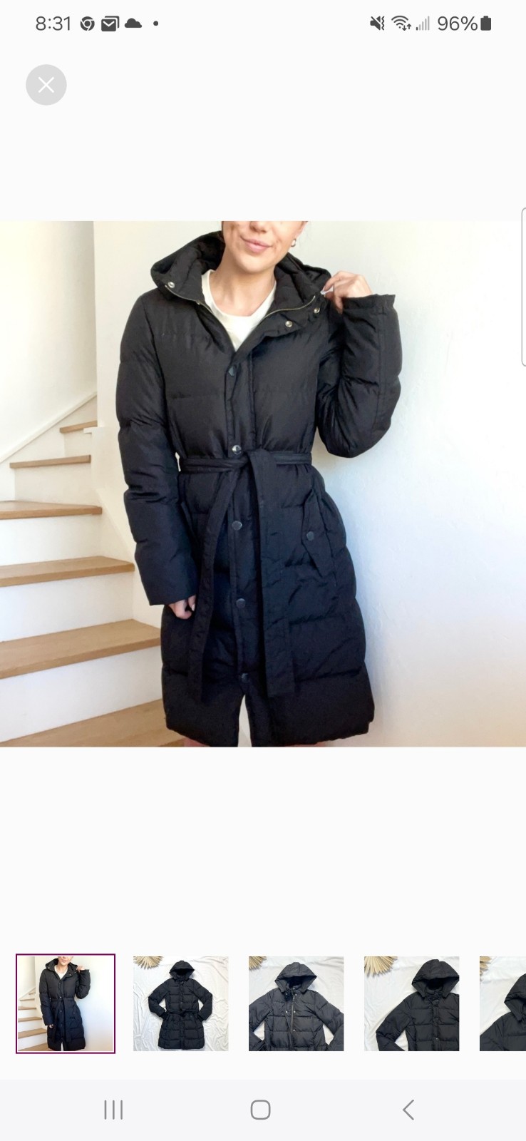 J.Crew Long Belted Button Black Down Quilted Puffer Jacket Coat Size Small