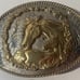 Vintage Metal Belt Buckle, Silver and Brass, Horse and Colt, Hand Engraved, Nice