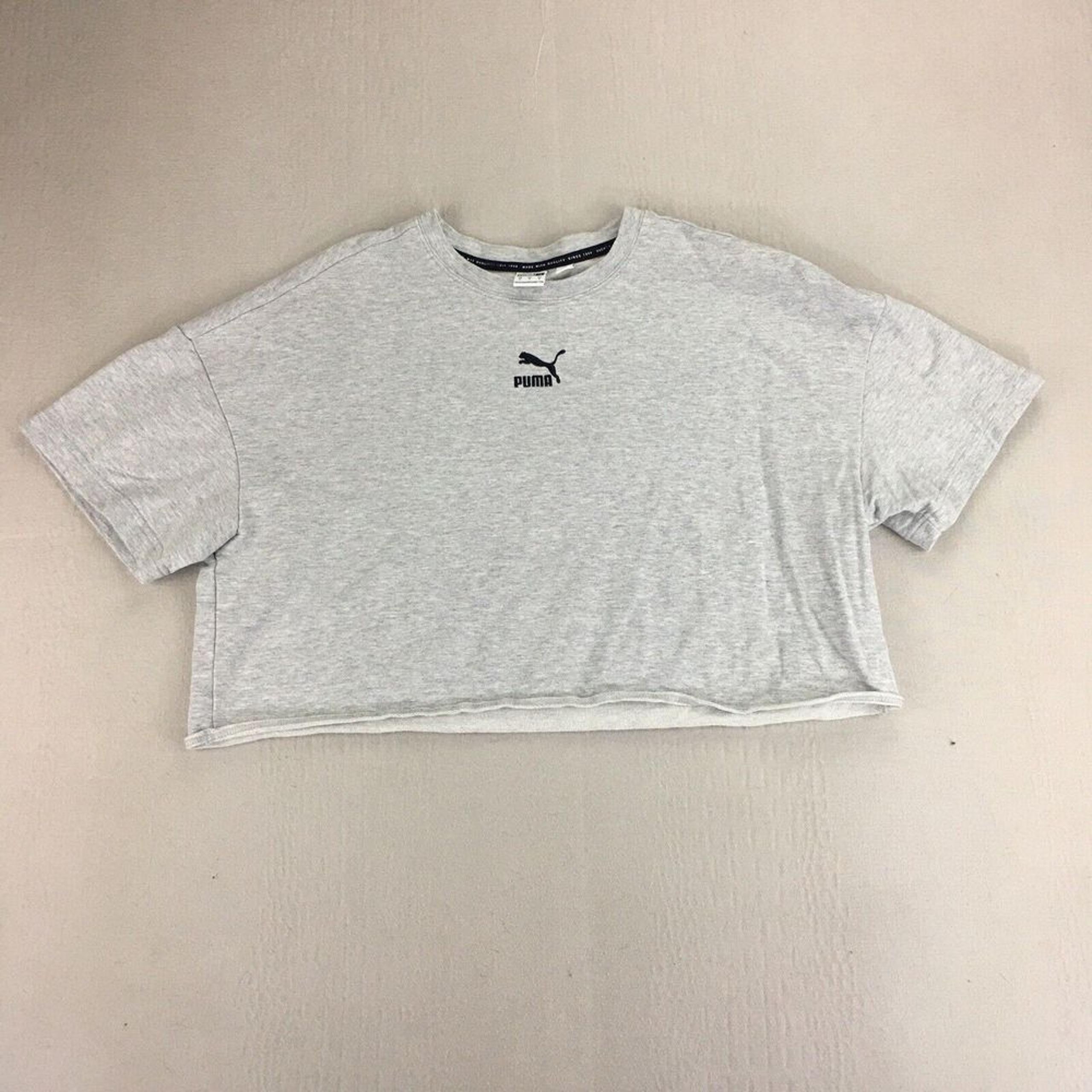 Puma Essentials Cropped Tshirt Women's Size Small 100% Cotton Gray Athleisure
